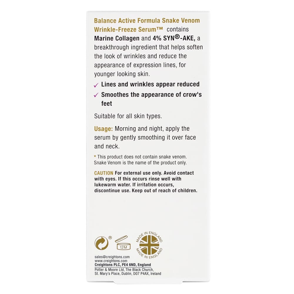 Balance Active Skincare Snake Venom Wrinkle-Freeze Serum 30ml - Balance Active Formula